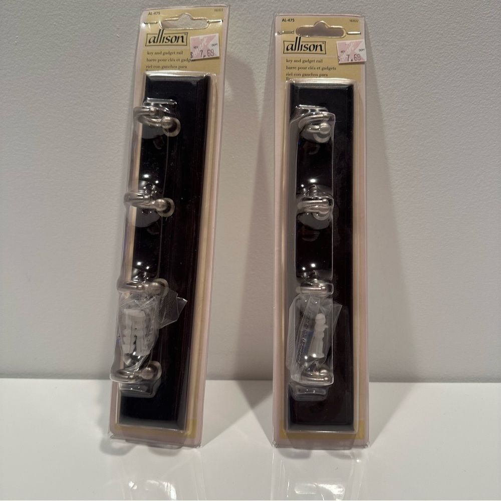 NWT NIB Allison Brown and silver key and gadget rail coat hook bar, Set of 2